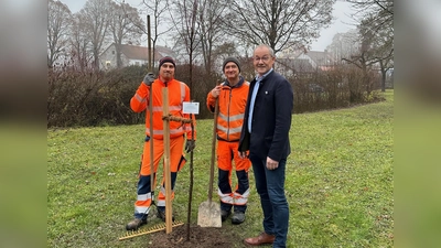Die Bauhofmitarbeiter Tobias Wartha, Christian Schneider mit Bürgermeister Erwin Geitner (Bild: Brigitte Huber)