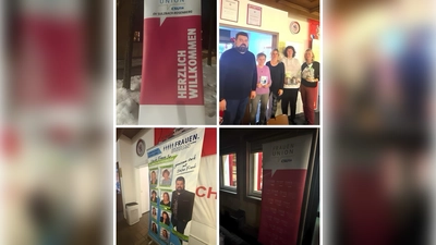 Die Bilder zeigen den einladenden Empfang mit „Herzlich willkommen”-Aufsteller sowie Eindrücke aus dem Veranstaltungsraum mit Informationsbannern der Frauen Union und der CSU. Bild 2: Bei der feierlichen Preisübergabe überreicht der Erste Bürgermeister Stefan Frank die Auszeichnung an die Erstplatzierten. Von links: Erster Bürgermeister Stefan Frank, Siegerin Ulrike Janke, Eva Fröhlich (Vorsitzende FU Sulzbach-Rosenberg), Gaby Graml und Heike Graf. (Bild: Katharina Waitz)