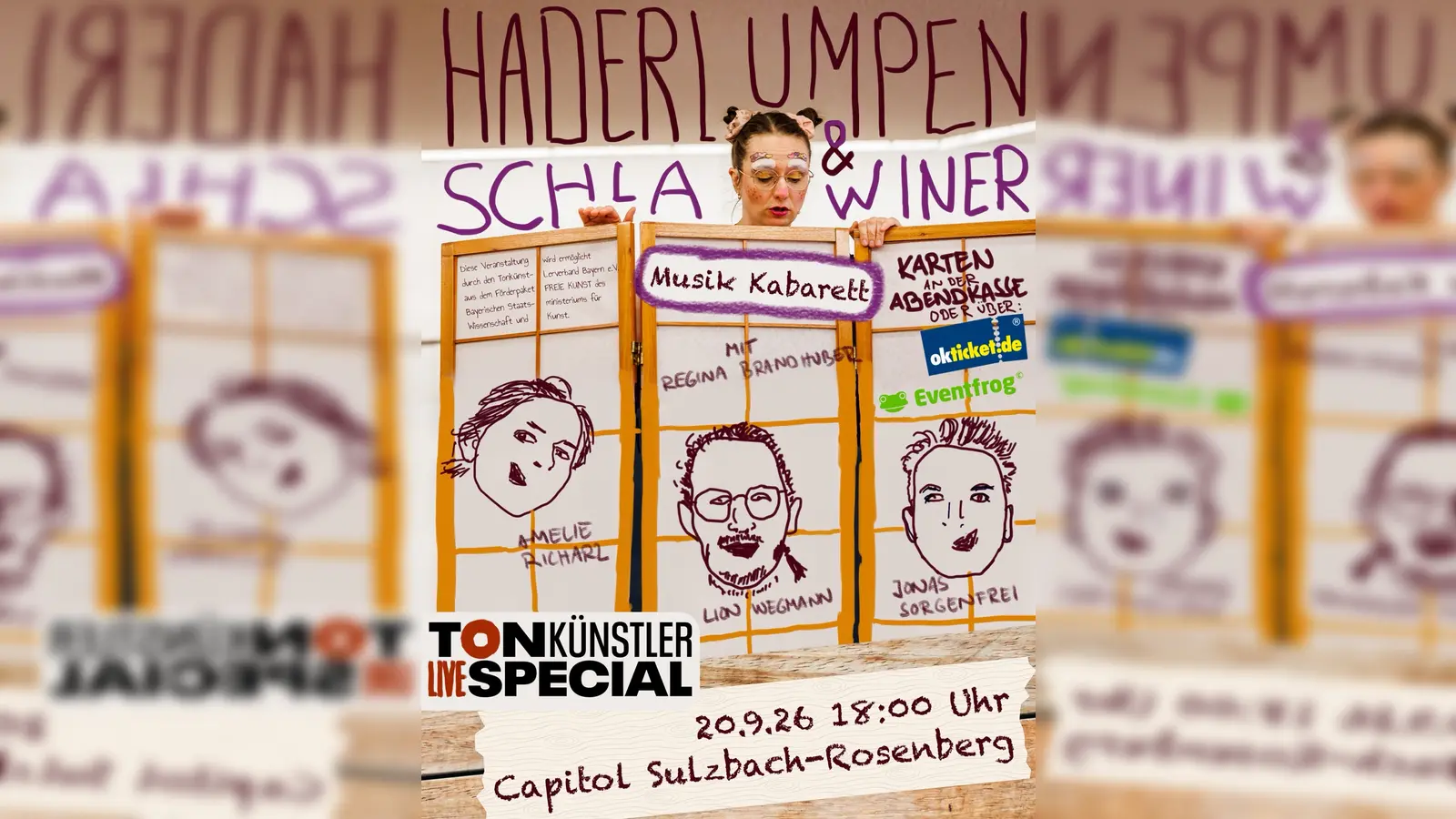 Das Plakat kündigt das Musikkabarett von Regina Brandhuber im Capitol in Sulzbach-Rosenberg an. (Bild: exb)