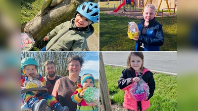 Erfolgreiche Osteraktion: Die glücklichen Finder strahlen um die Wette.  (Bild: Christina Liedl)