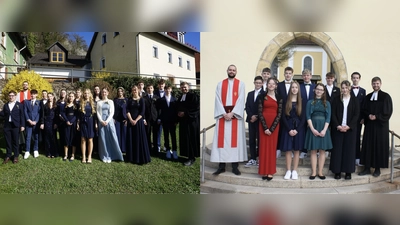 links: KonfirmandInnen Rosenberg<br>rechts: Konfirmandinnen Poppenricht (Bild: Veronika Sörgel/Melanie Farris)