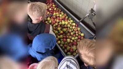 Planschvergnügen beim Äpfel waschen. (Bild: Leni Speckner)