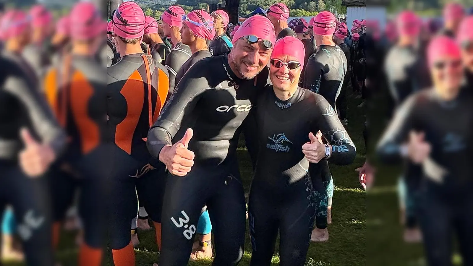 Meike und Andi Huf freuten sich das Ziel beim Ironman Klagenfurt erreicht zu haben (Bild: Franz Pretzl)