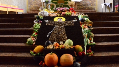 Der Erntealtar mit dem Abbild des heiligen Franz von Assisi.  (Bild: Helmut Kunz)