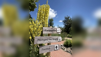 Wegweiser im Kloster- und Naturerlebnisgarten. (Bild: Andrea Wührl)