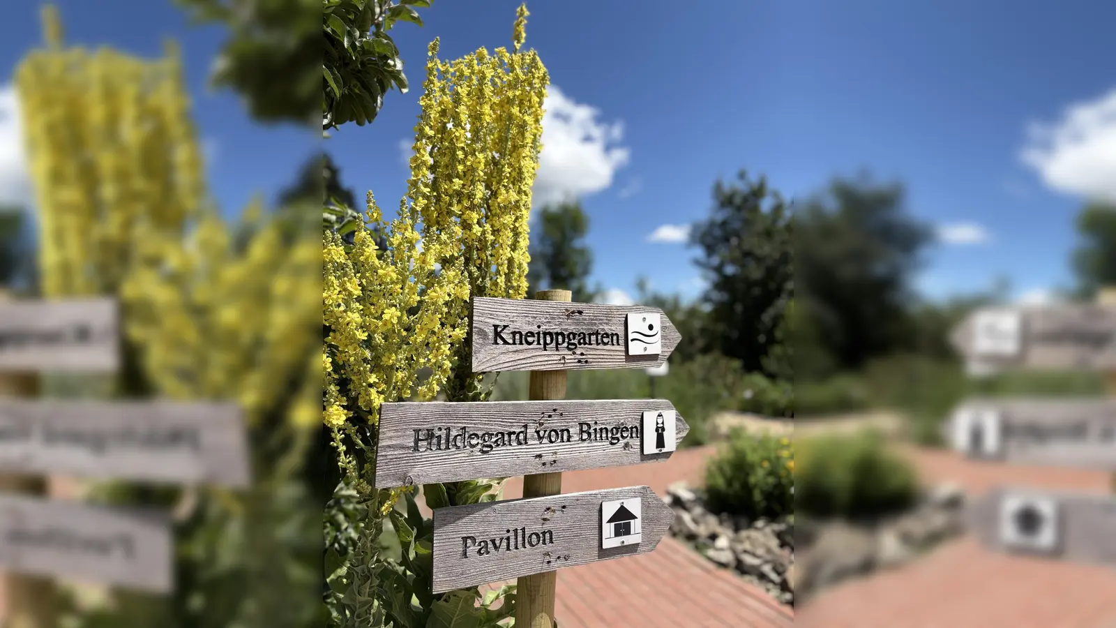 Wegweiser im Kloster- und Naturerlebnisgarten. (Bild: Andrea Wührl)