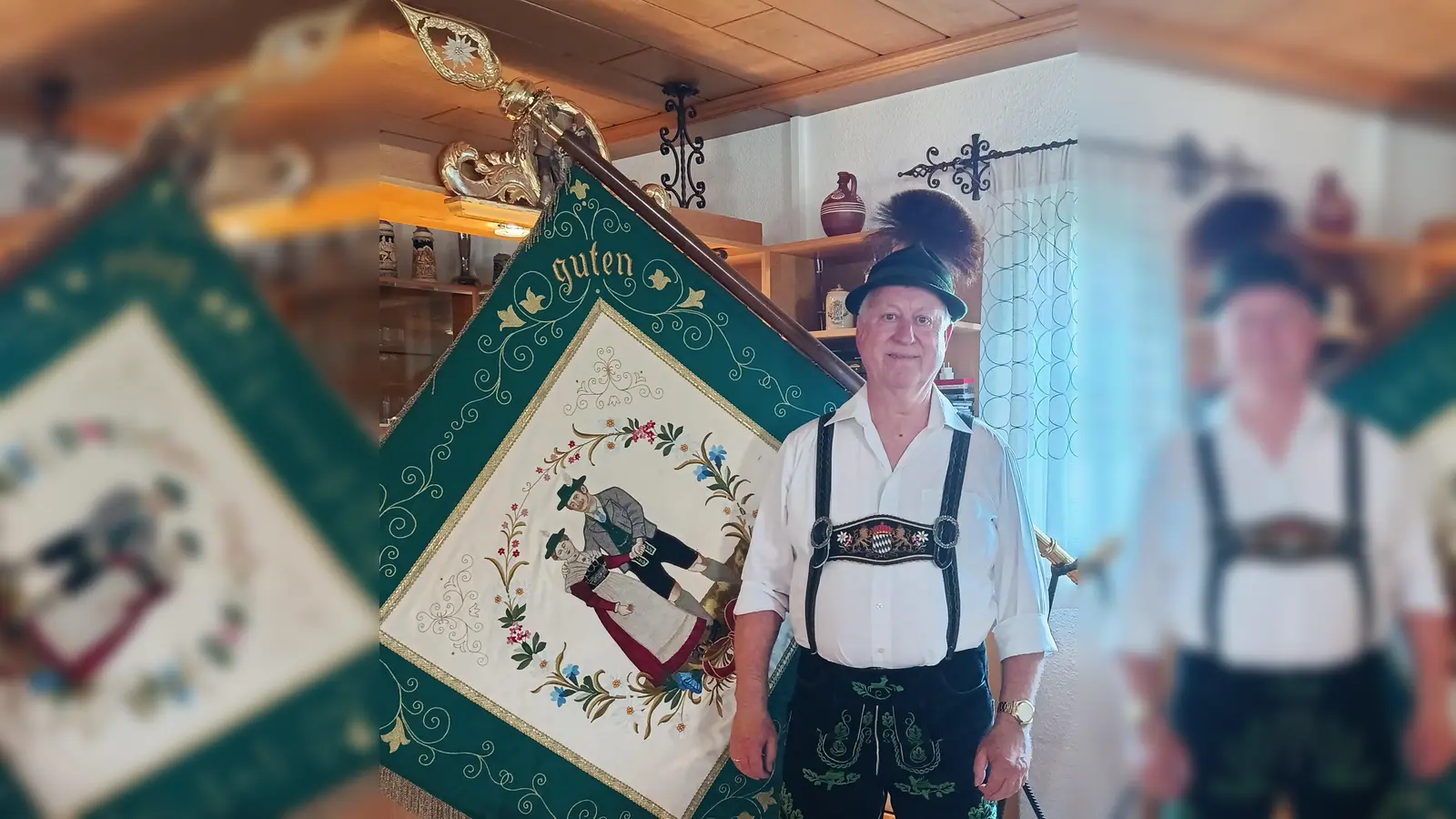 Vorstand Wolfgang Gmeiner vor der Vereinsfahne. (Bild: Lisa Gmeiner)