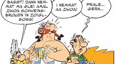 Der Zoigl kommt im Oberpfälzer Asterix mehrfach vor: als Zaubertrank sowie zum Verfeinern von Speisen in der Küche. (Bild: ASTERIX®- OBELIX®- IDEFIX® / © 2025 LES ÉDITIONS ALBERT RENE / GOSCINNY-UDERZO )