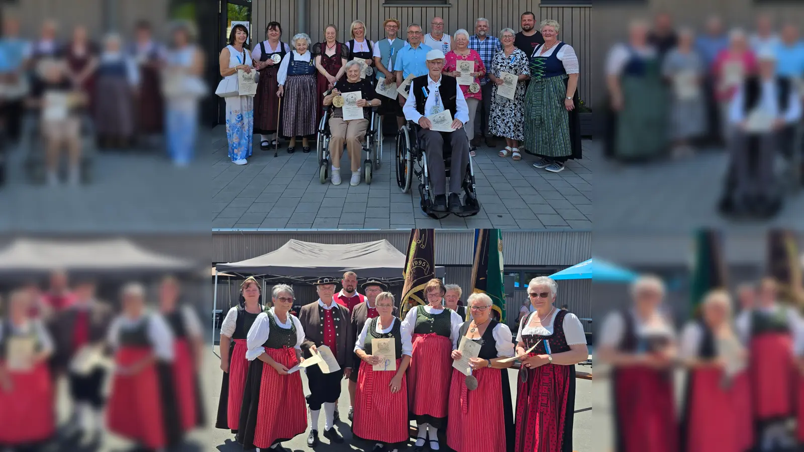 Die aktiven und passiven geehrten Mitglieder des Stiftländer Heimatvereins mit Vorständin Sabine Brabec, stellvertretender Vorständin Silke Wolfrum und Festleiter Martin Wolfrum. (Bild: Franziska Lang)